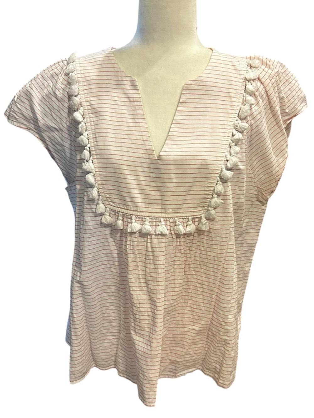 Striped Tassel Trim Cotton Women’s Summer Spring Garden Resort Cute Top